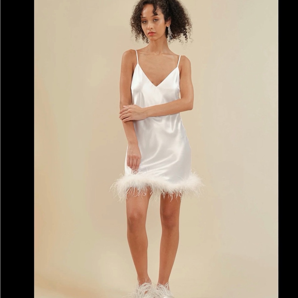 Cream satin Feathered Mini Dress
